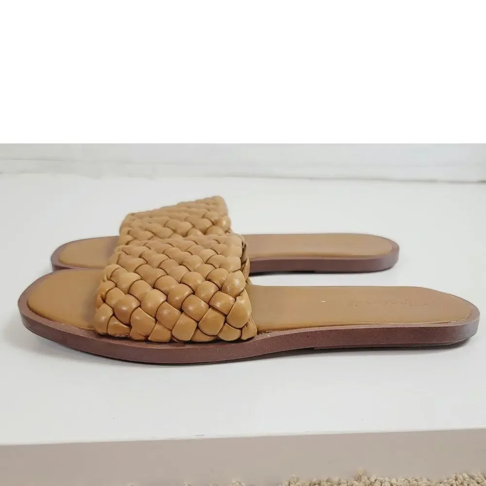 MADEWELL The Suzi Slide Sandal in Woven Leather in Toffee, sz 9.5